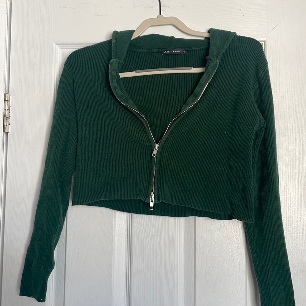 Brandy Melville cropped green hoodie